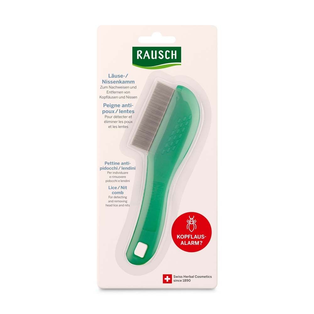 Peigne anti-poux et lentes vert de Rausch avec dents en métal.