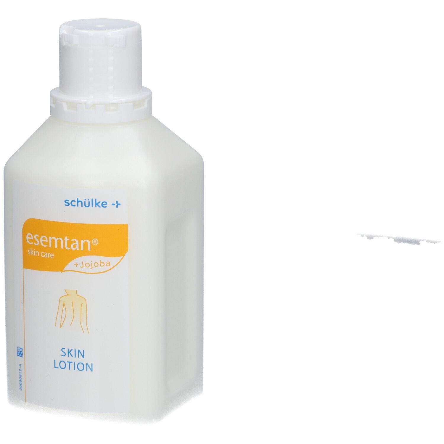 Flesje huidlotion. Witte fles met klapdeksel. Etiket met productnaam en ingrediënten.