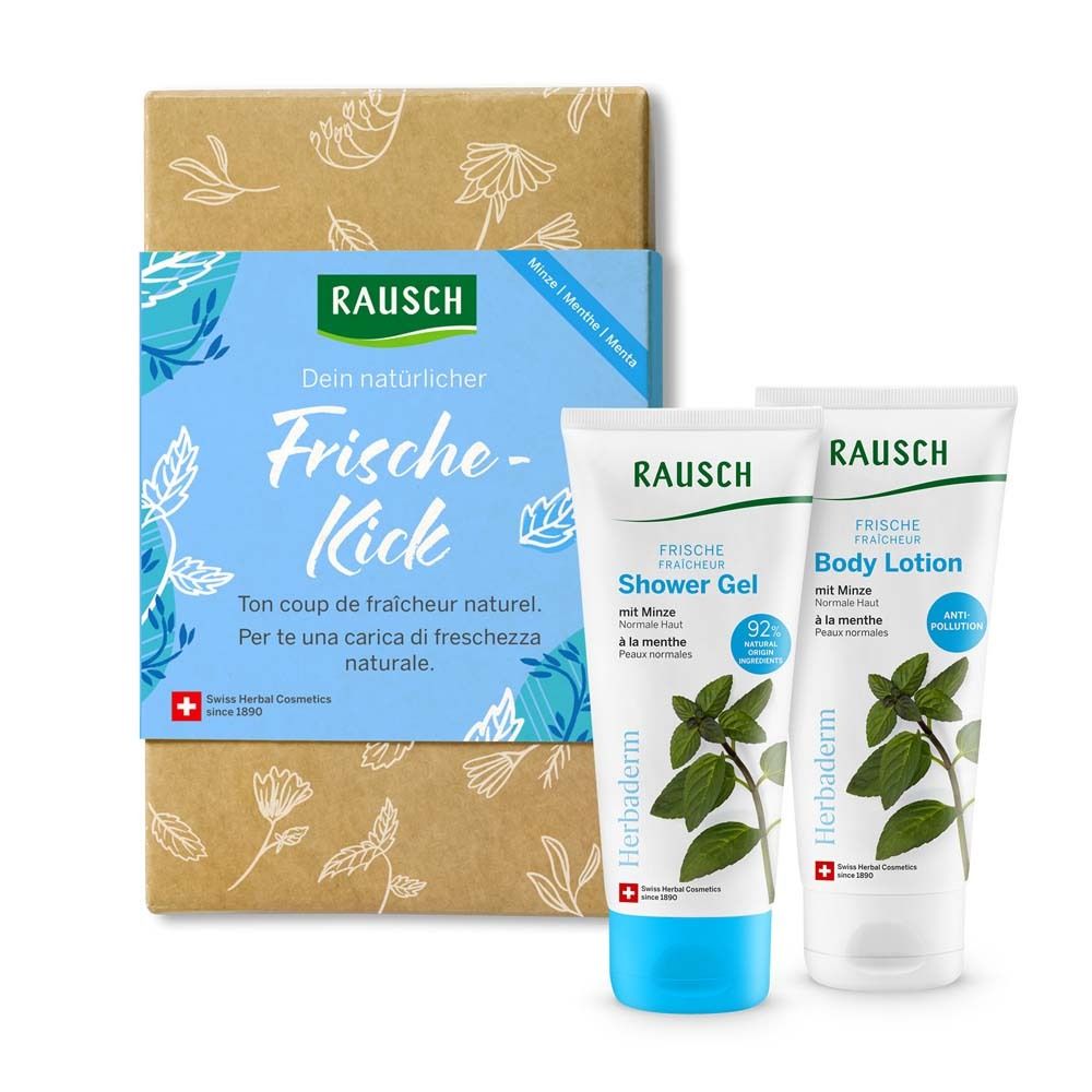 Cadeauset met twee tubes en een verpakking. Op de verpakking staat "Frische-Kick".