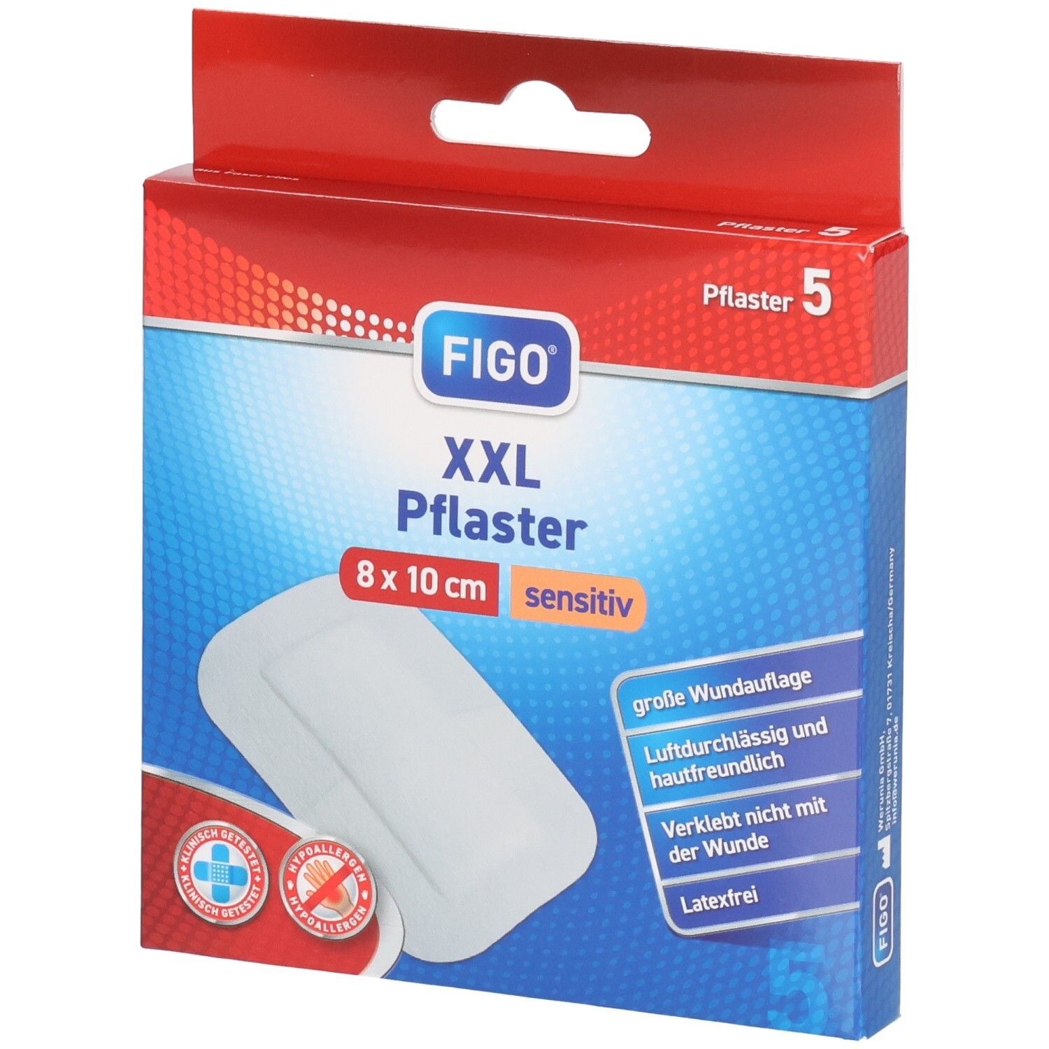 Emballage Figo XXL Pansement sensitiv, 8x10 cm, blanc. Contient 5 pansements.