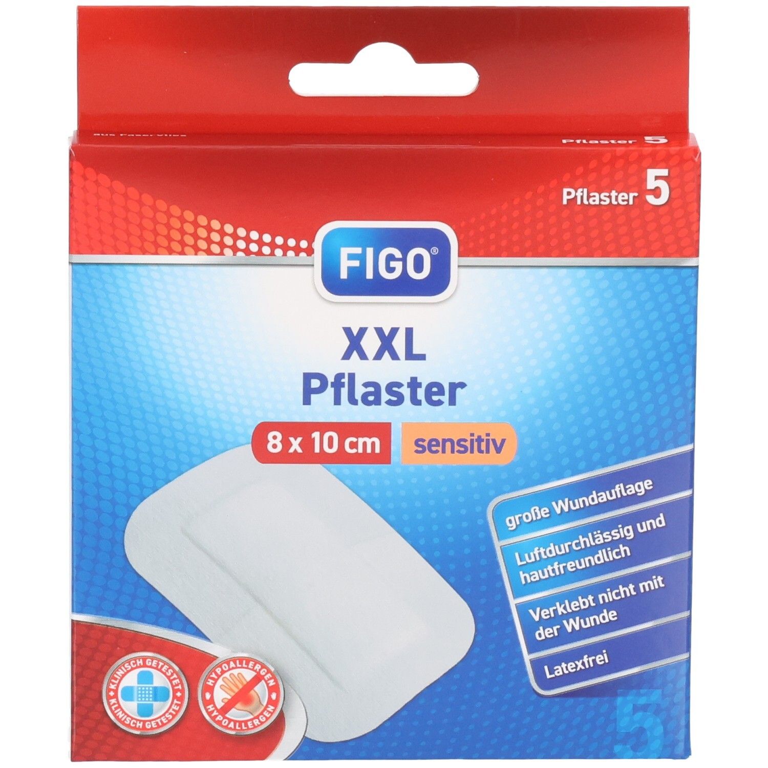 Emballage Figo XXL Pansement sensitiv, 8x10 cm, blanc. Contient 5 pansements.