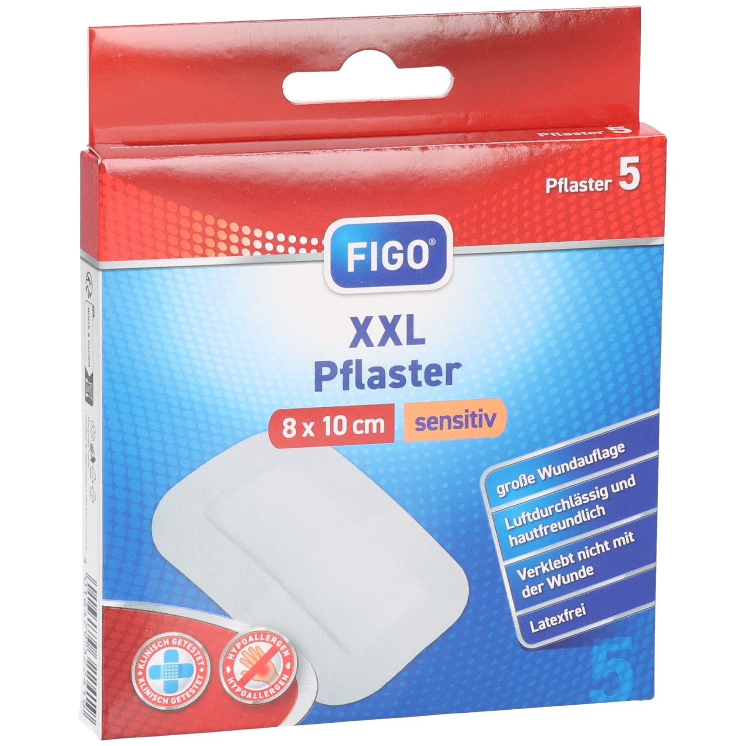Emballage Figo XXL Pansement sensitiv, 8x10 cm, blanc. Contient 5 pansements.