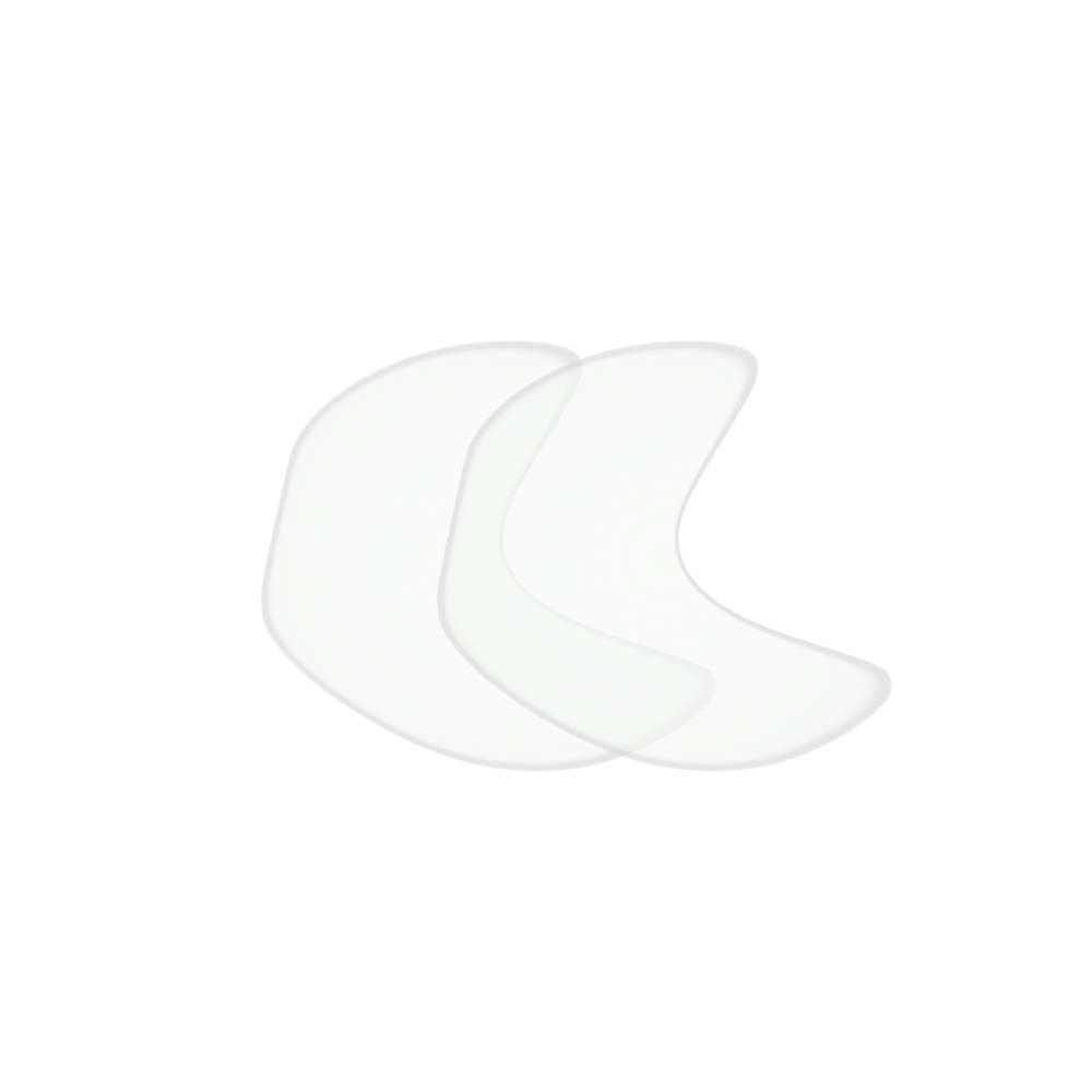 Twee transparante, oogvormige pads. Licht gebogen, glad oppervlak. Product: Eye Temple Pads.
