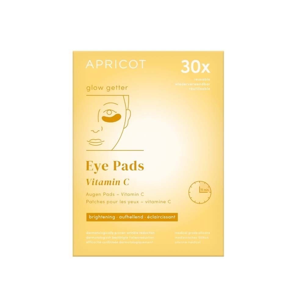 Paquet de coussinets pour les yeux. Imprimé : APRICOT, Eye Pads Vitamin C. Avec illustration et horloge.