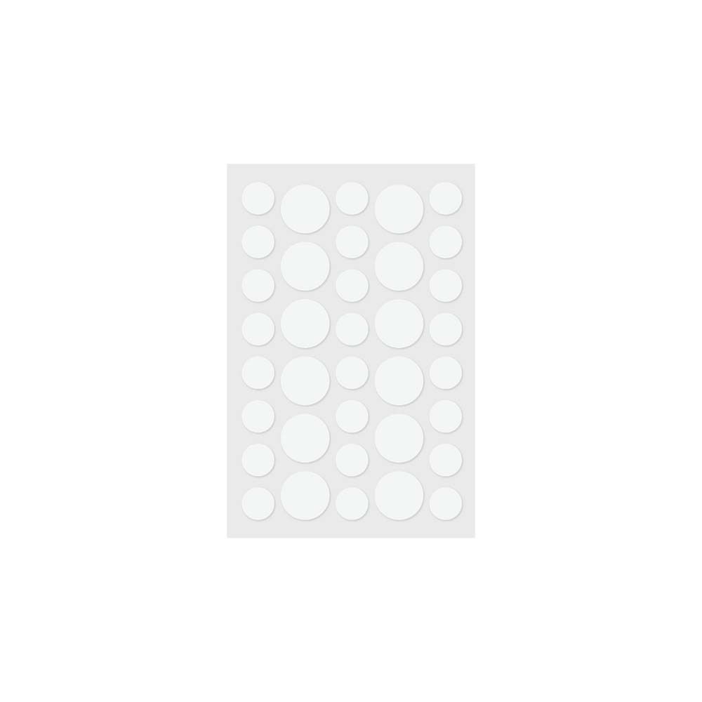 Feuille de patchs anti-boutons ronds et transparents de différentes tailles. Patchs hydrocolloïdes.