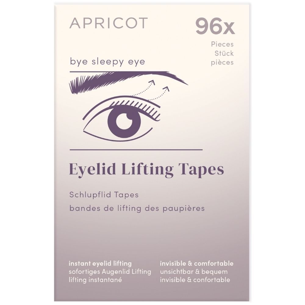 Boîte de 96 bandes de lifting des paupières APRICOT. Image d'un œil et texte.