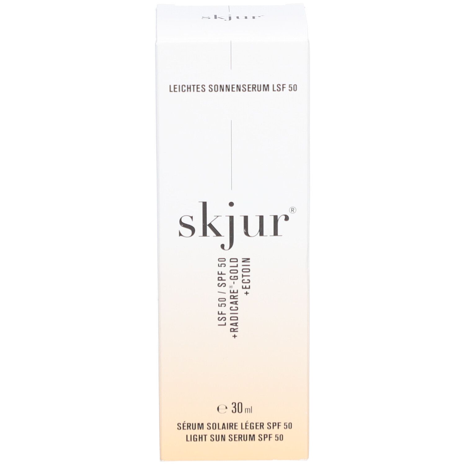 Doos met opschrift: Leichtes Sonnenserum LSF 50, skjur, 30 ml.