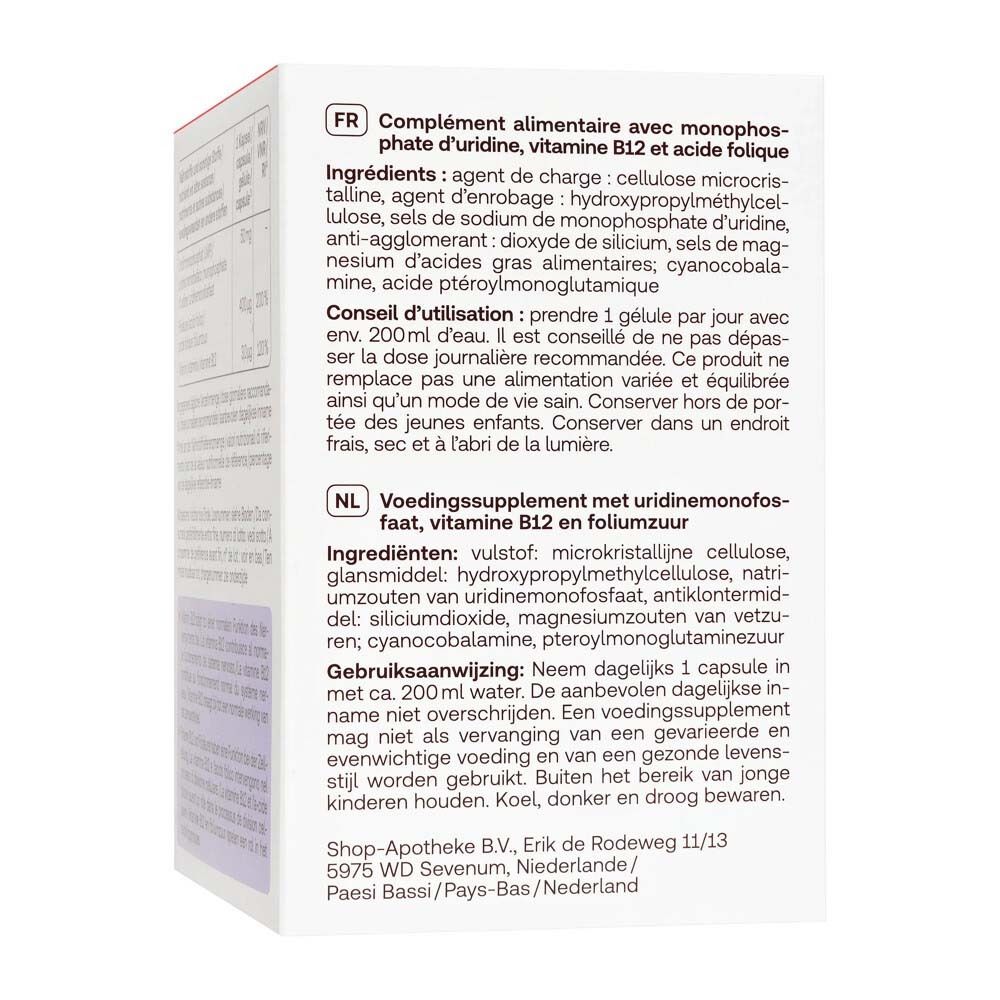 Dos de la boîte Redcare Vita UMP Forte. Contient des informations sur les ingrédients et l'utilisation en français et néerlandais.