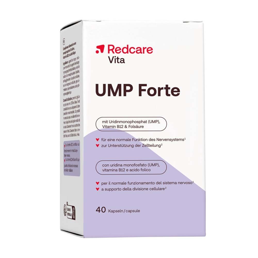 Doos Redcare Vita UMP Forte. Met uridine monofosfaat, vitamine B12 & foliumzuur. 40 capsules.