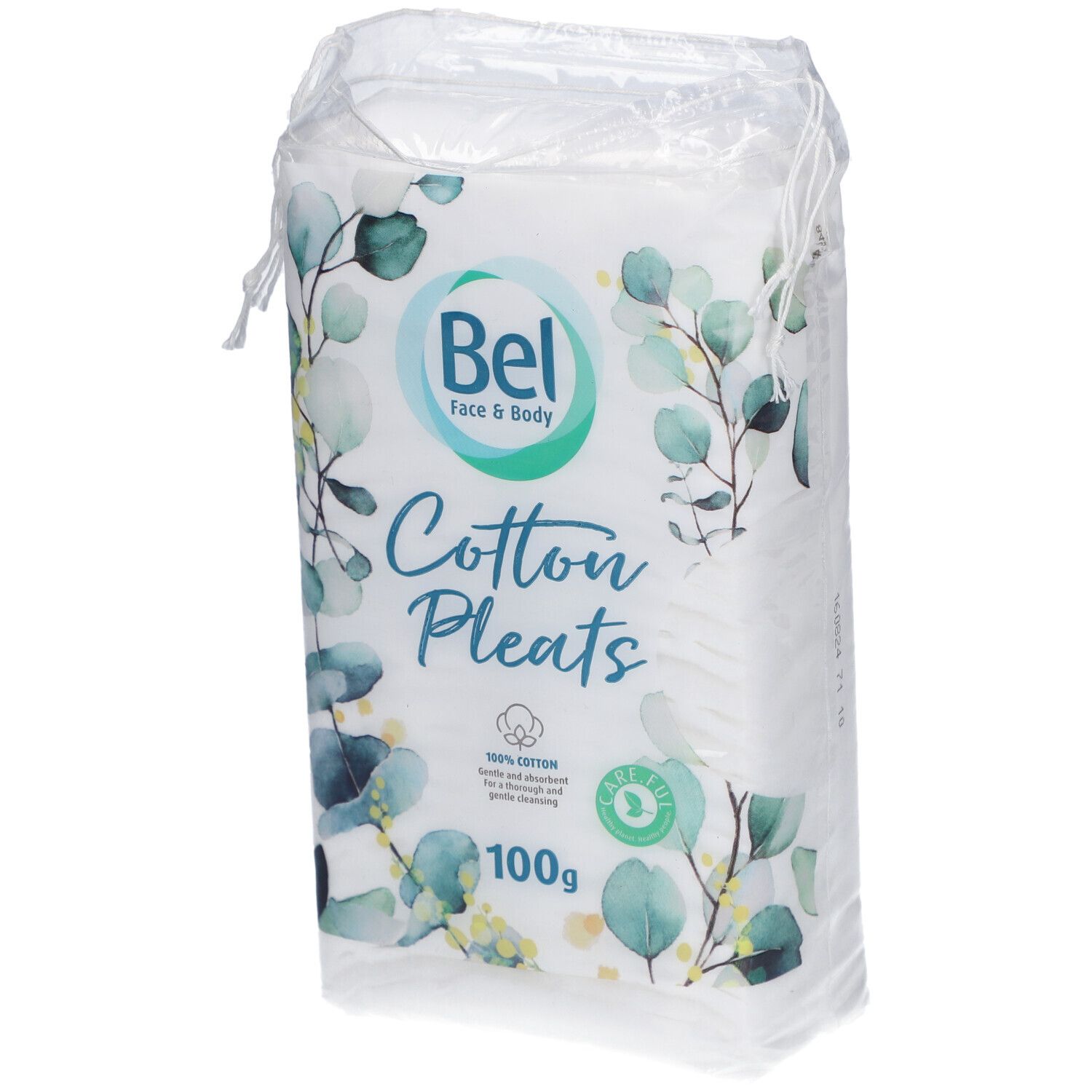 Verpakking Bel Face & Body wattenschijfjes. 'Cotton Pleats'. 100% katoen. 100g.