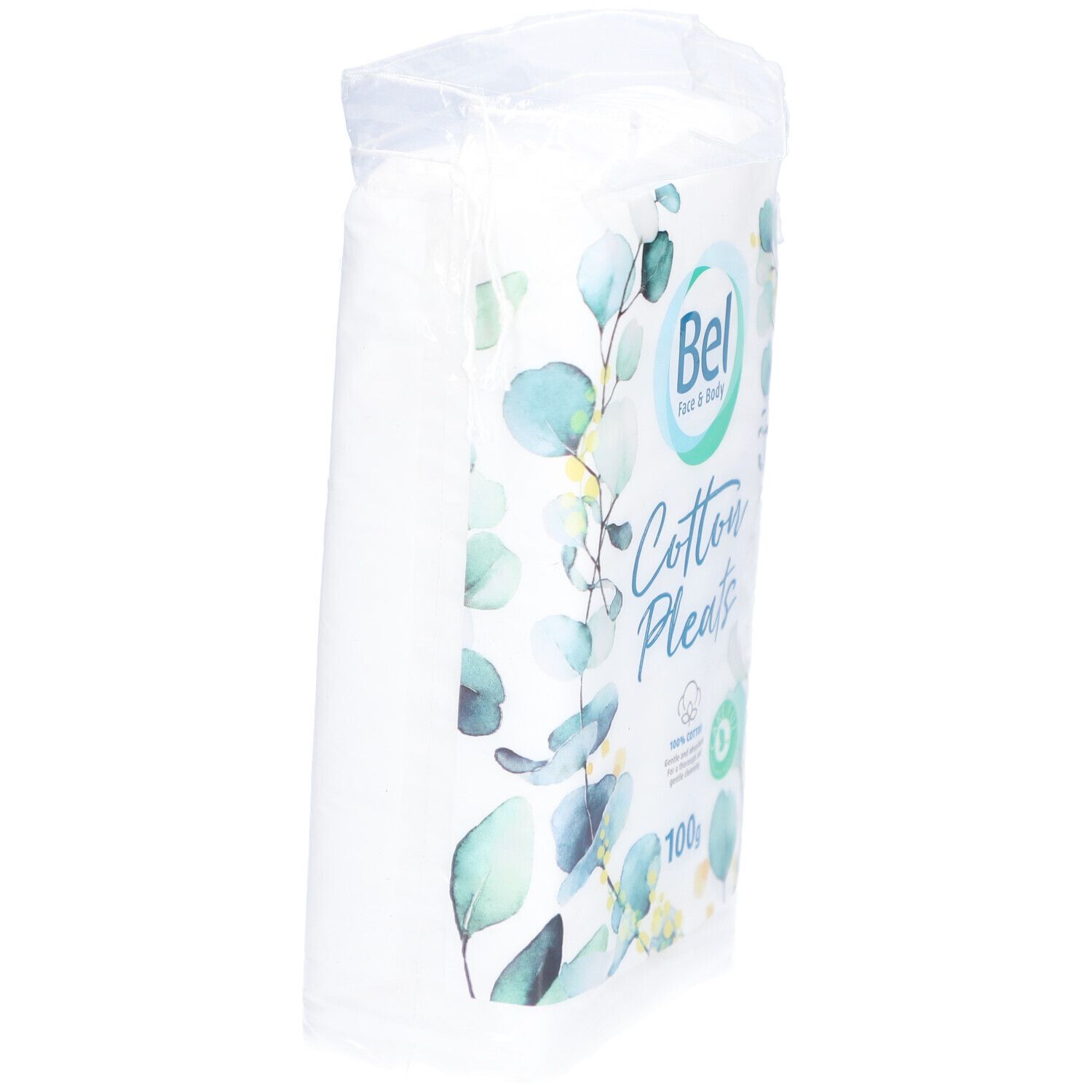 Wattenschijfjes in plastic verpakking. Merk Bel, 'Cotton Pleats'. 100% katoen.
