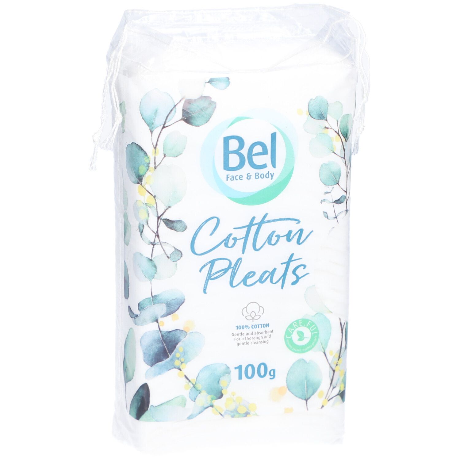 Verpakking Bel Face & Body wattenschijfjes. 'Cotton Pleats'. 100% katoen. 100g.