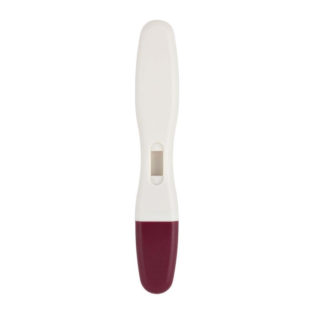 Test de grossesse blanc avec manche rouge. Deux fenêtres.
