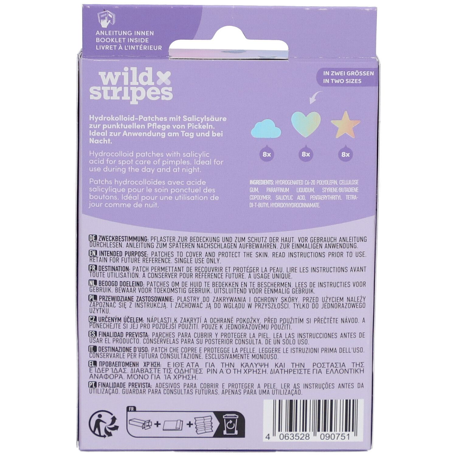 Wildx Stripes Hydrocolloïde pleisters met salicylzuur voor plaatselijke puistjesverzorging.