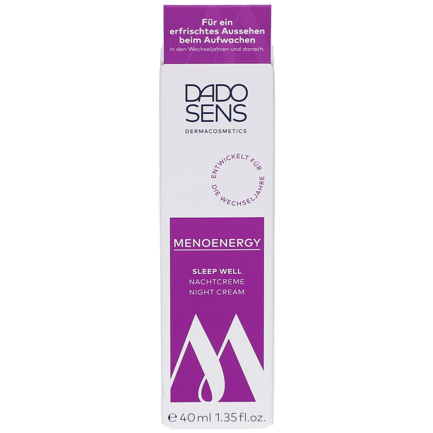 Voorkant van de verpakking van DADOSENS MENOENERGY SLEEP WELL Nachtcreme. Productnaam, logo en tekst zichtbaar.