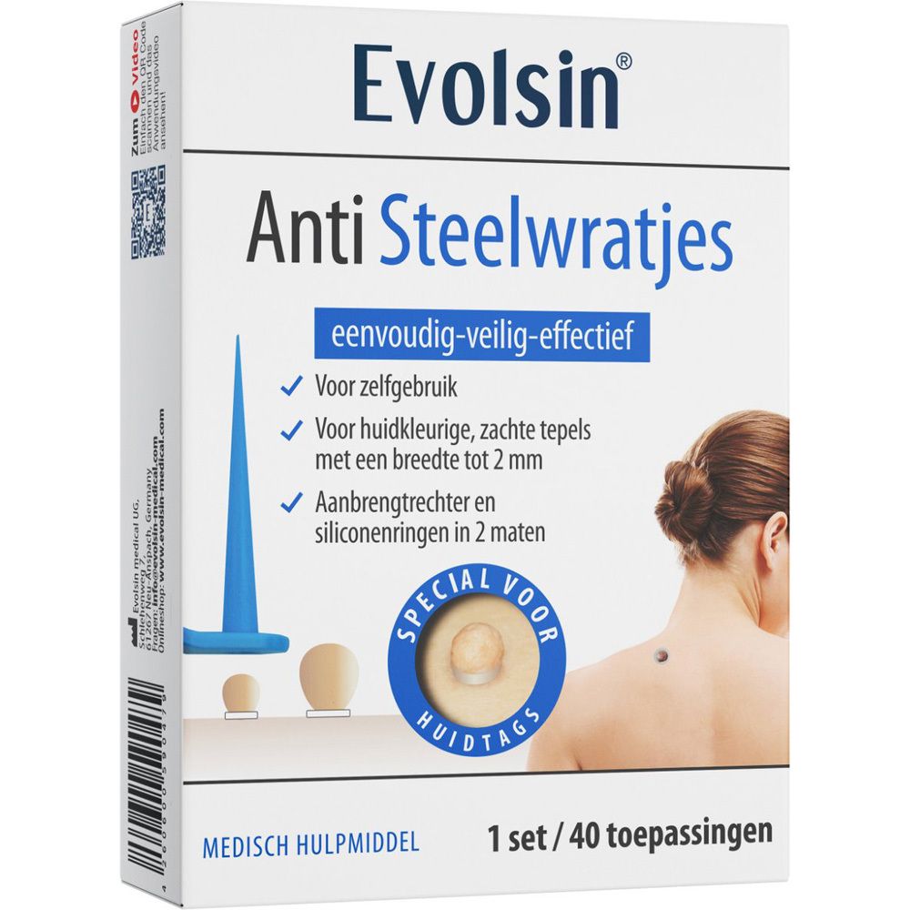 Verpakking Evolsin Anti Steelwratjes met applicator en siliconenringen.
