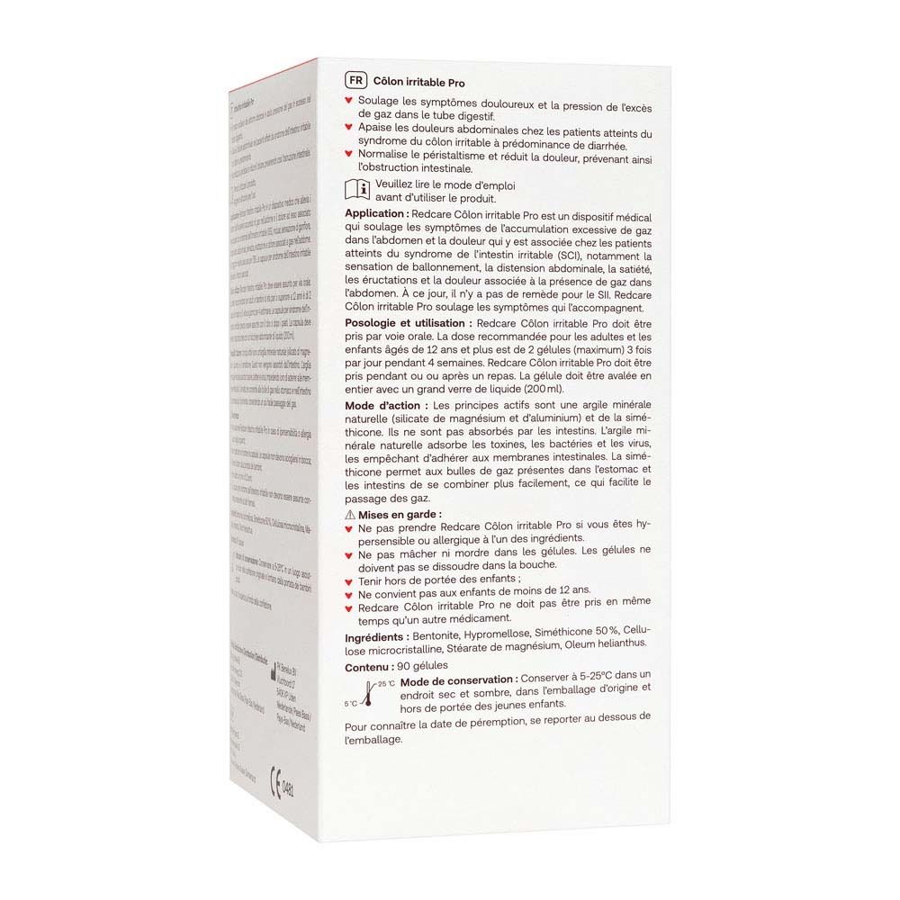 Achterkant van de productverpakking. Tekst in het Frans, informatie over gebruik, ingrediënten en waarschuwingen.