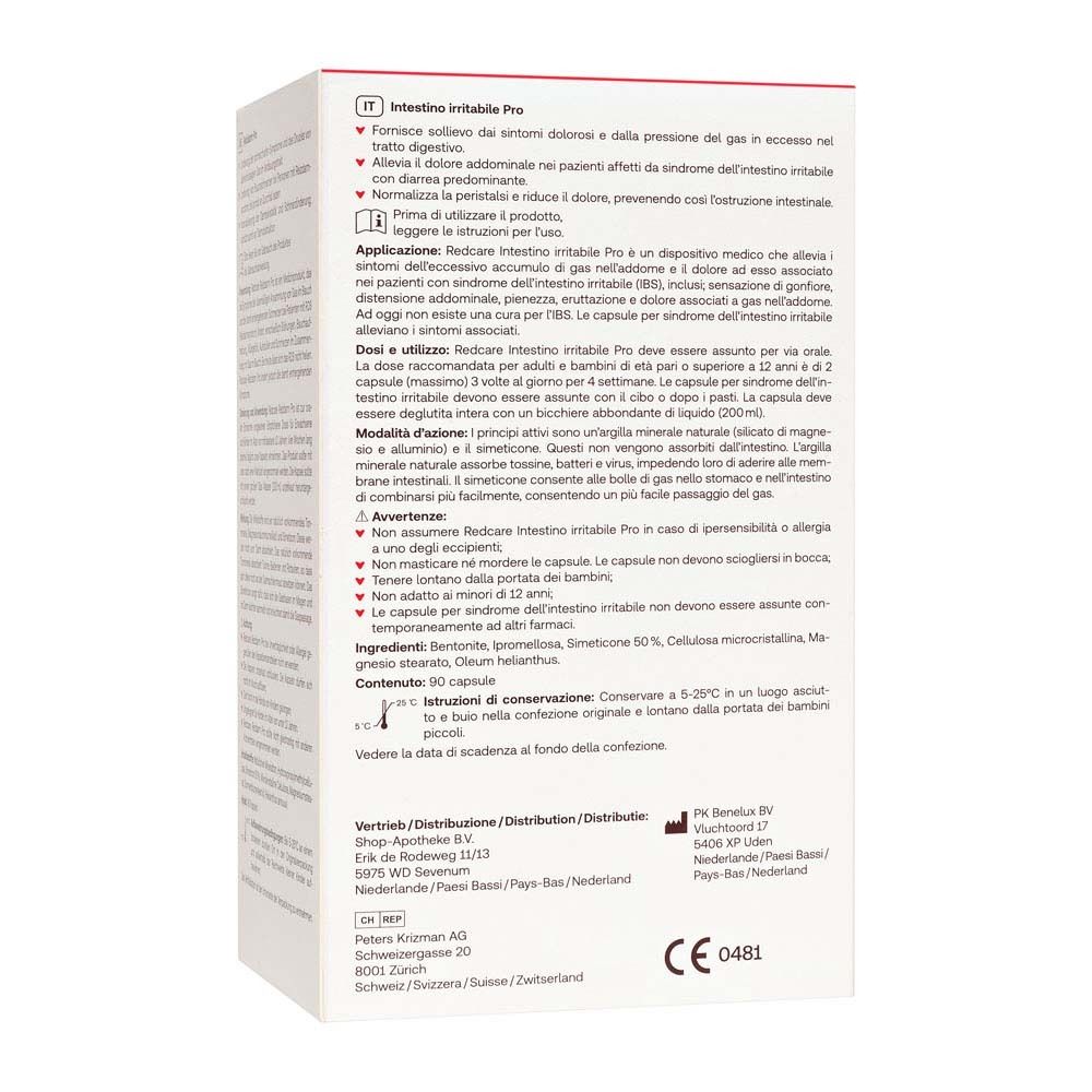 Achterkant van de productverpakking. Tekst in het Italiaans, informatie over gebruik, ingrediënten en waarschuwingen.