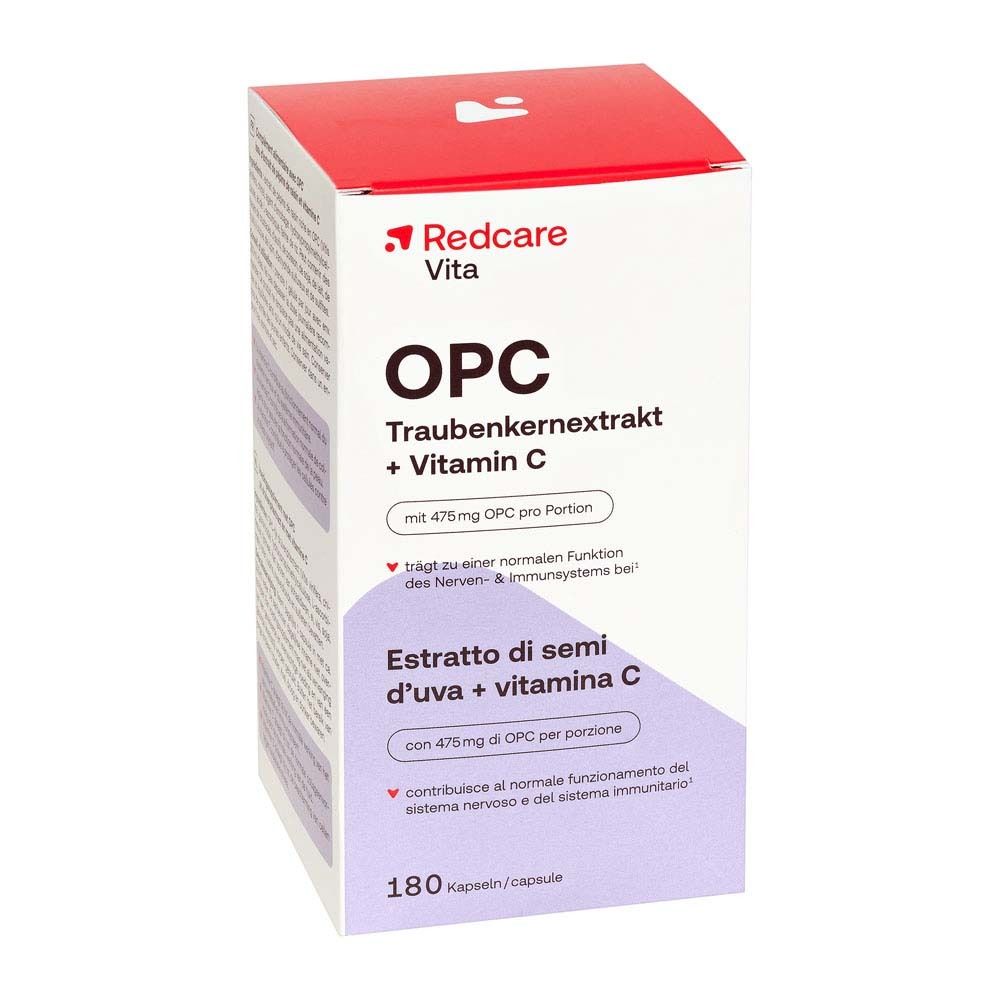 Flacon blanc Redcare Vita OPC + Vitamine C. Capsules.