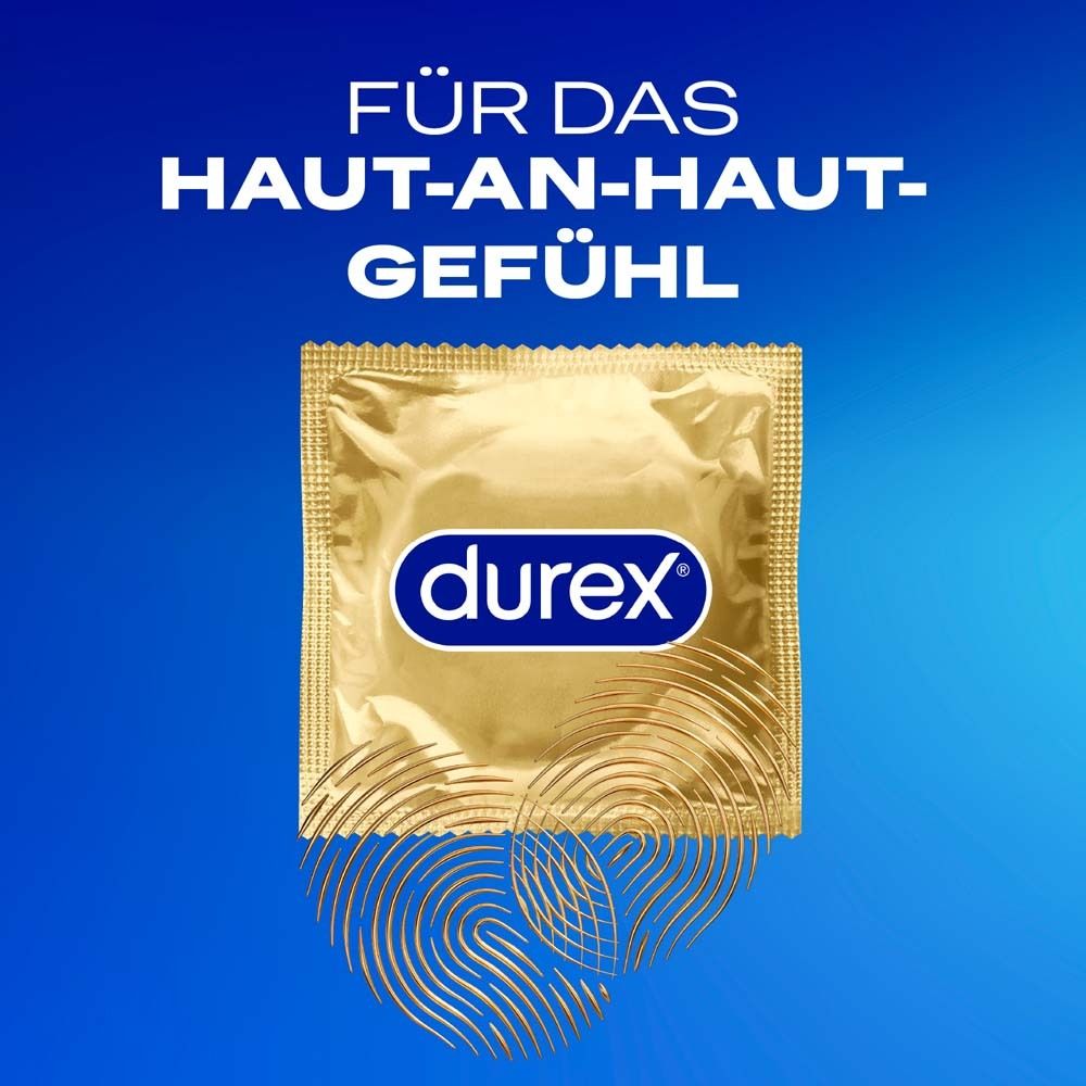 Gouden Durex-verpakking met vingerafdruk-symbolen.