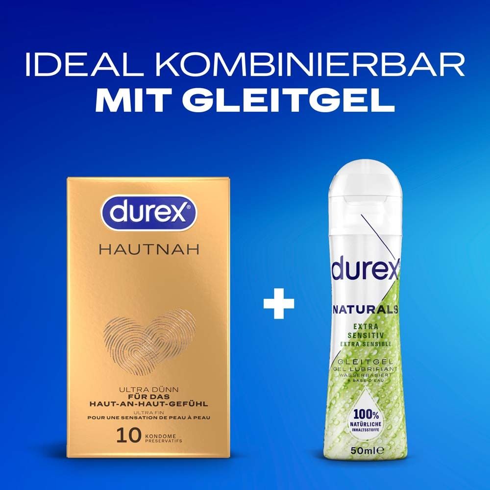 Durex Hautnah condooms (10 stuks) en Durex Naturals glijmiddel (50ml).