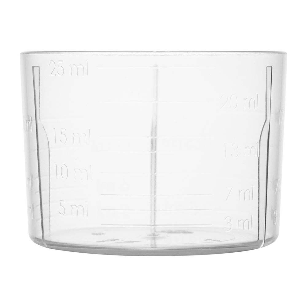 Transparante maatbeker met ml-markeringen. Schaal van 3 ml tot 25 ml.