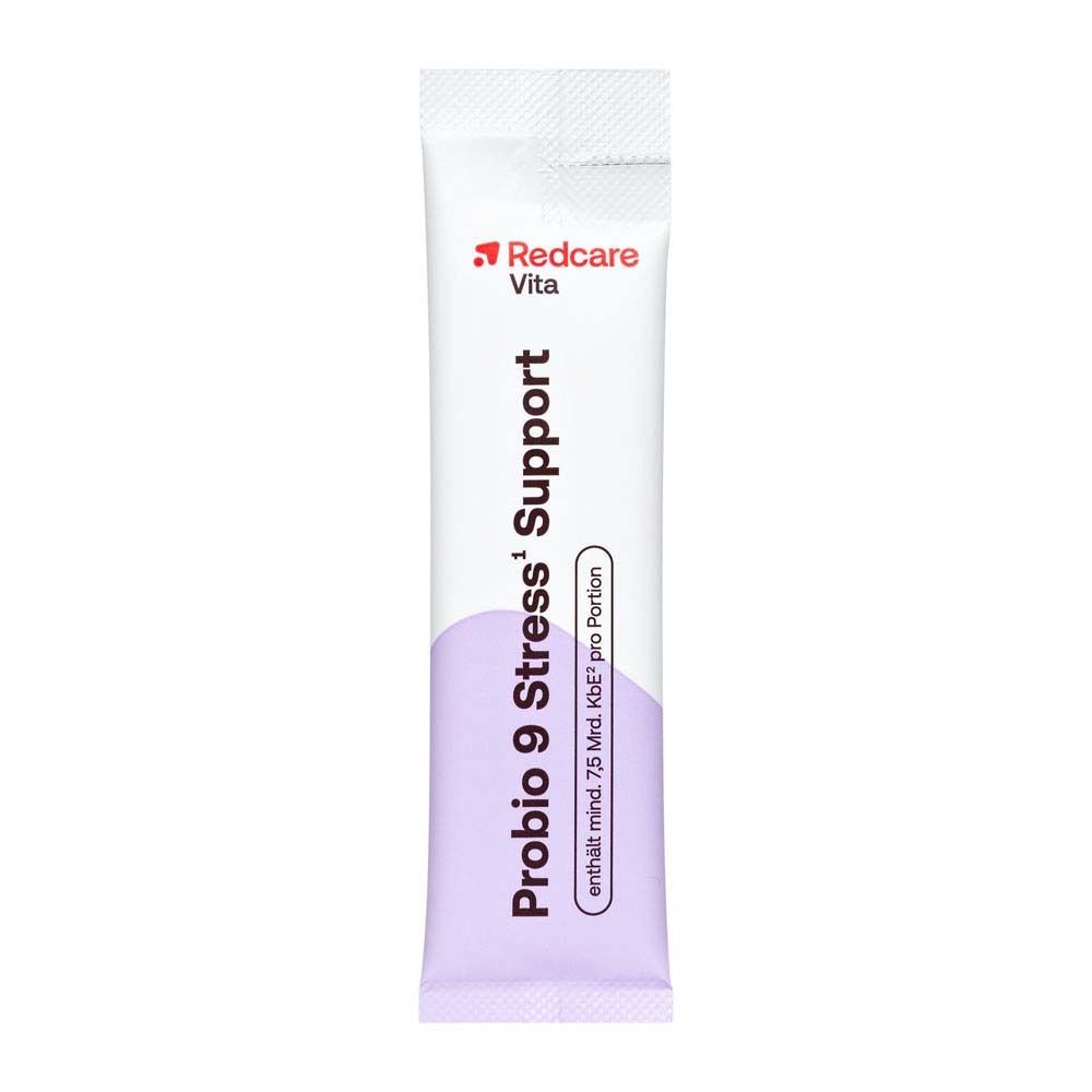Sachet de Redcare Vita Probio 9 Stress¹ Support. Violet et blanc. Contient 75 millions d'UFC.
