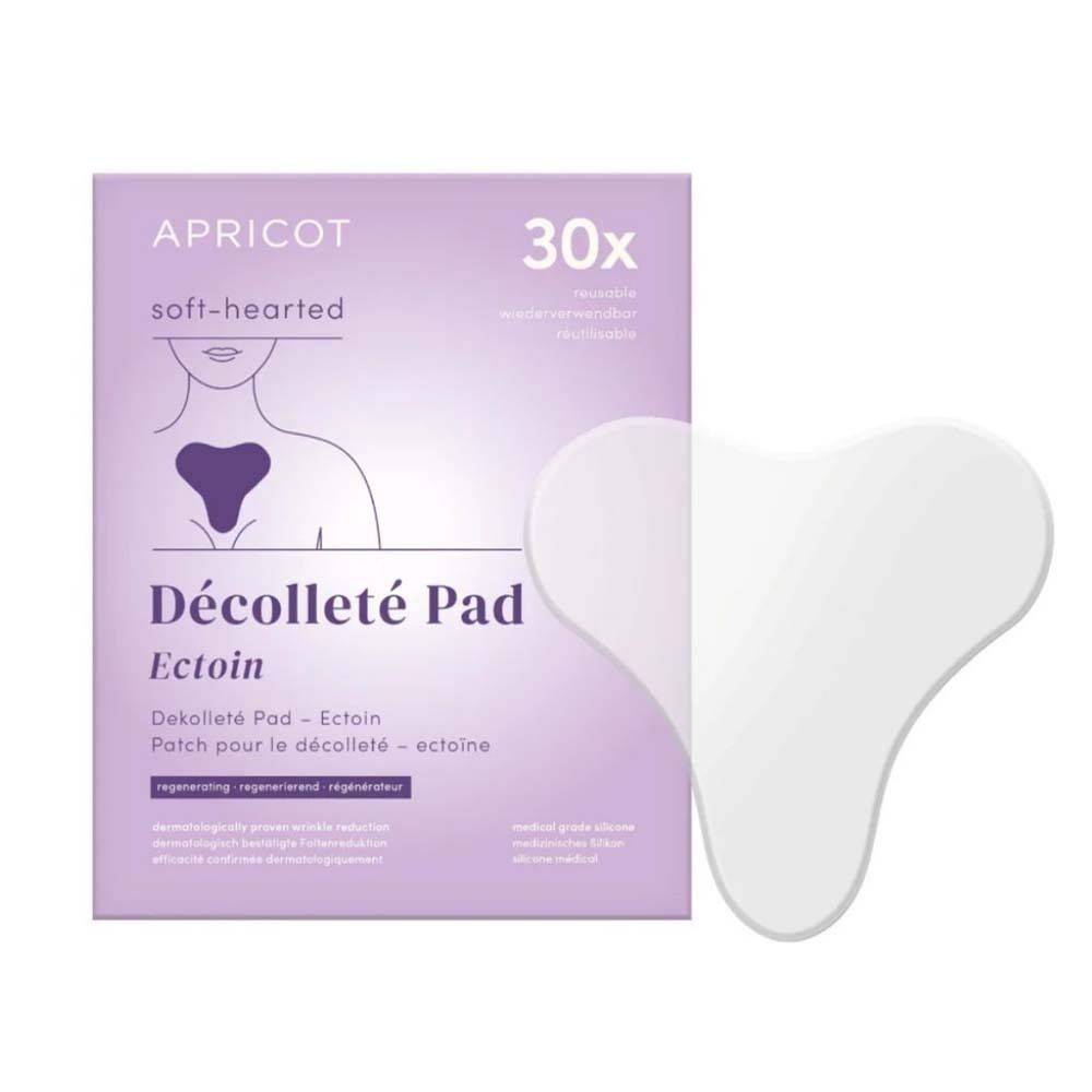 Verpakking APRICOT Décolleté Pad, 30x, Ectoin. Wit hartvormig pad ernaast.