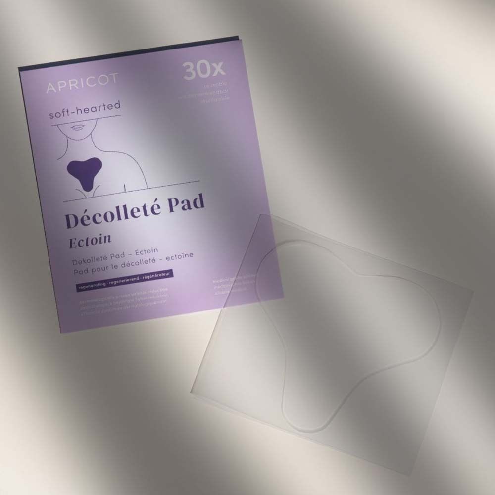 Verpakking en transparant Décolleté Pad. Opschrift: APRICOT, Décolleté Pad, Ectoïne.