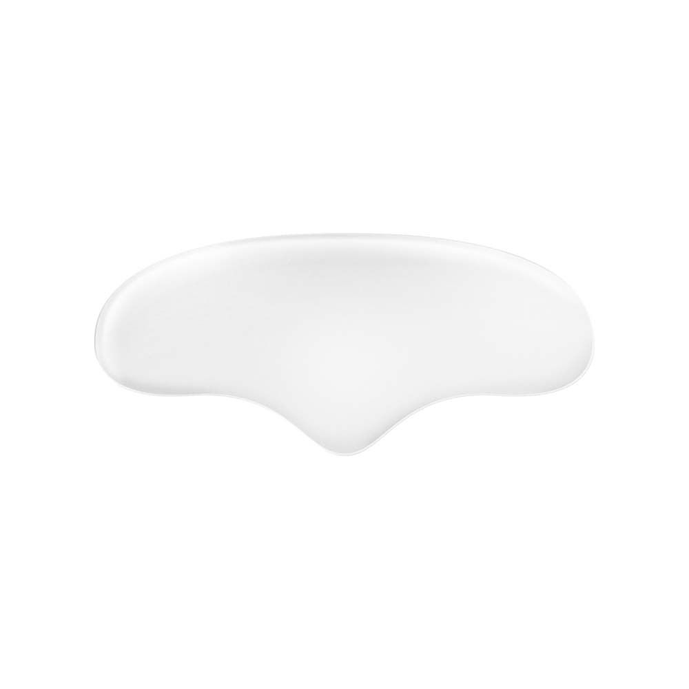 Wit, druppelvormig voorhoofdpad. Vormgegeven voor het voorhoofd. Glad oppervlak. Product voor gezichtsverzorging.