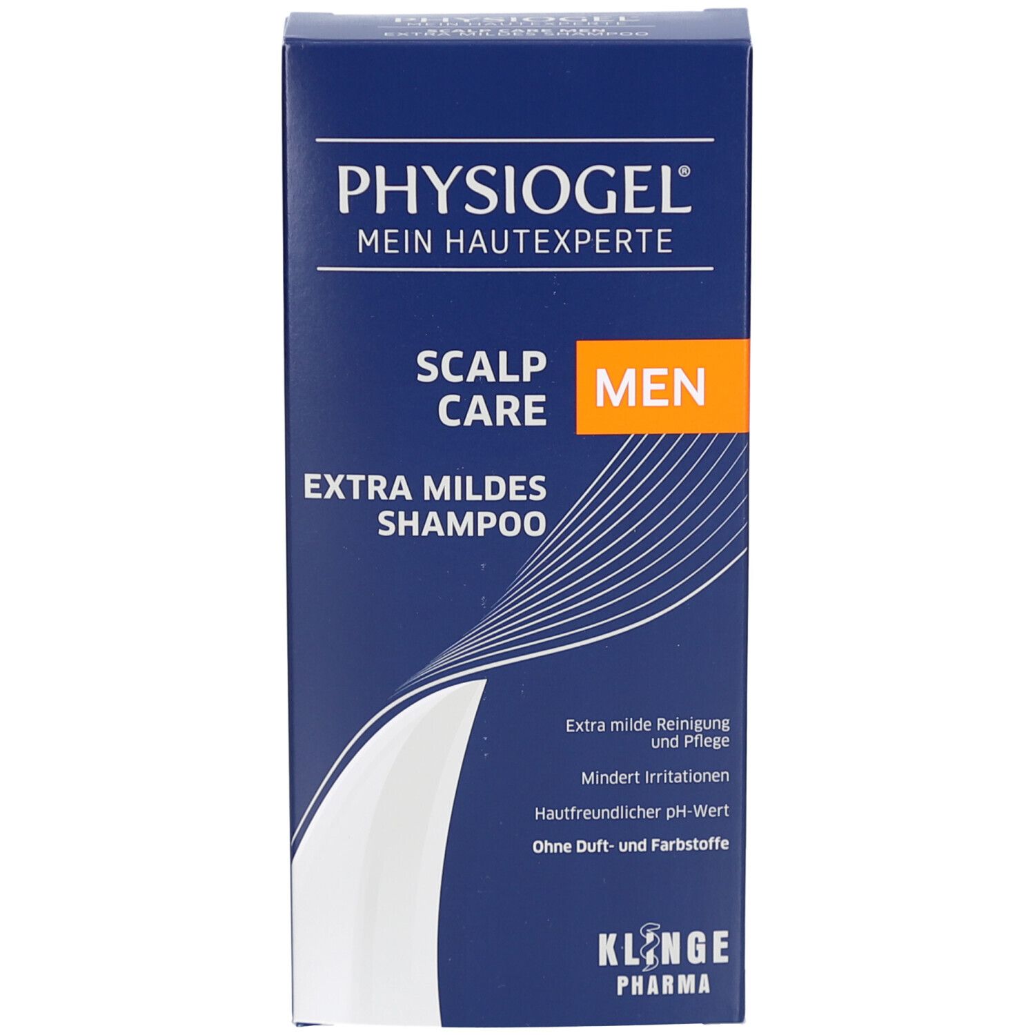 Physiogel Scalp Care Men Extra Milde Shampoo verpakking. Voor gevoelige hoofdhuid.