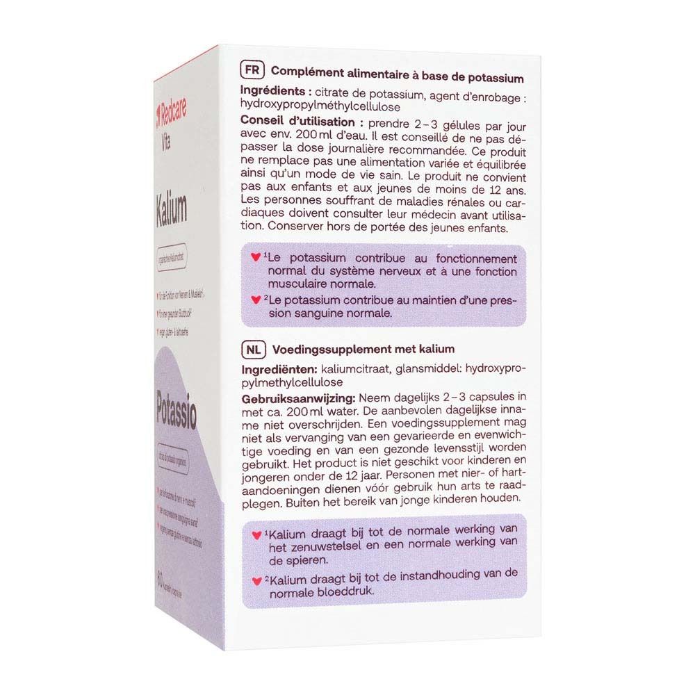 Achterkant van de verpakking met tekst in het Duits, Italiaans, Frans en Nederlands.