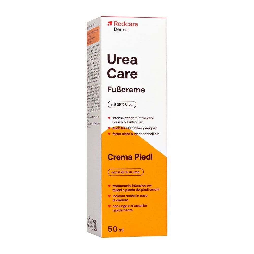 Emballage Redcare Derma Urea Care Crème pour les pieds, face avant avec informations produit.