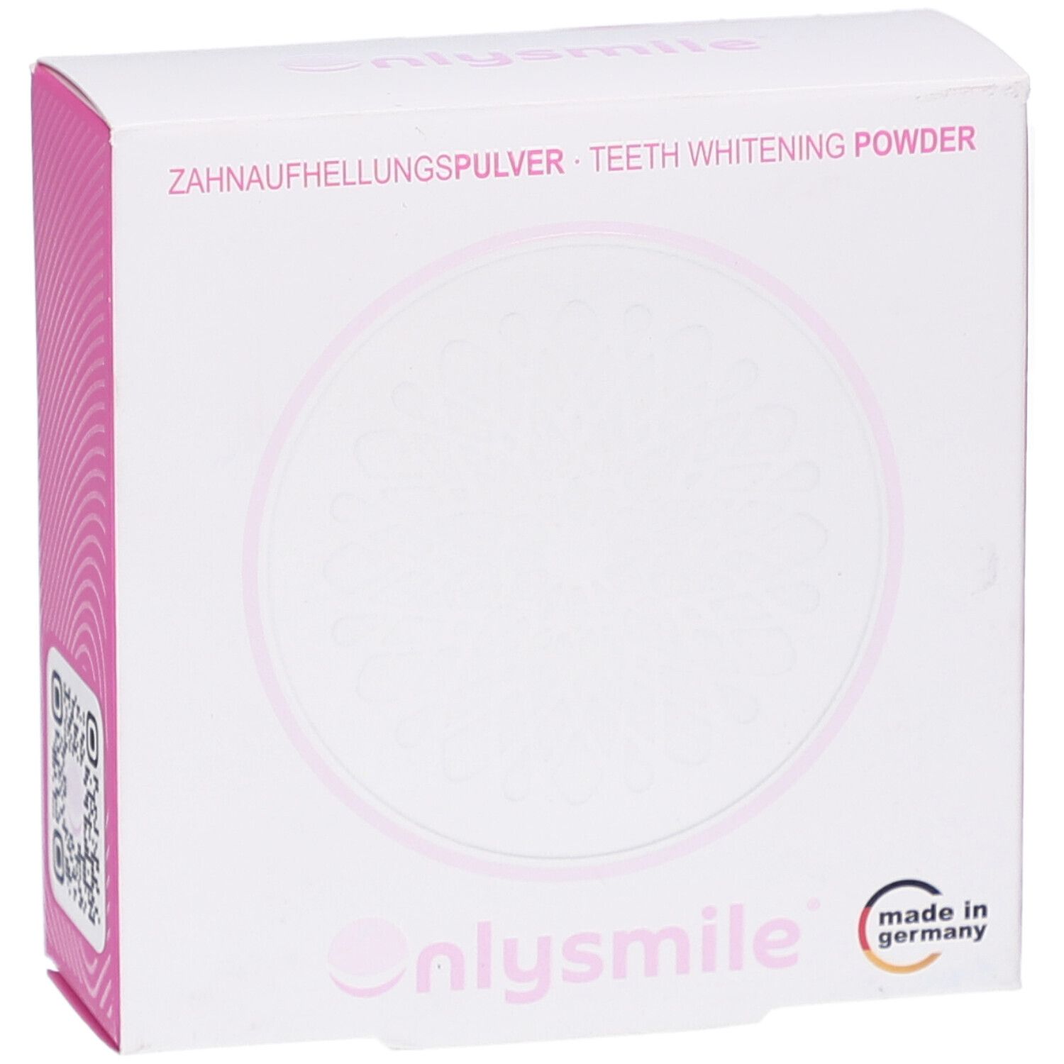 Onlysmile tand whitening poeder verpakking met tekst 'Tand whitening poeder'.