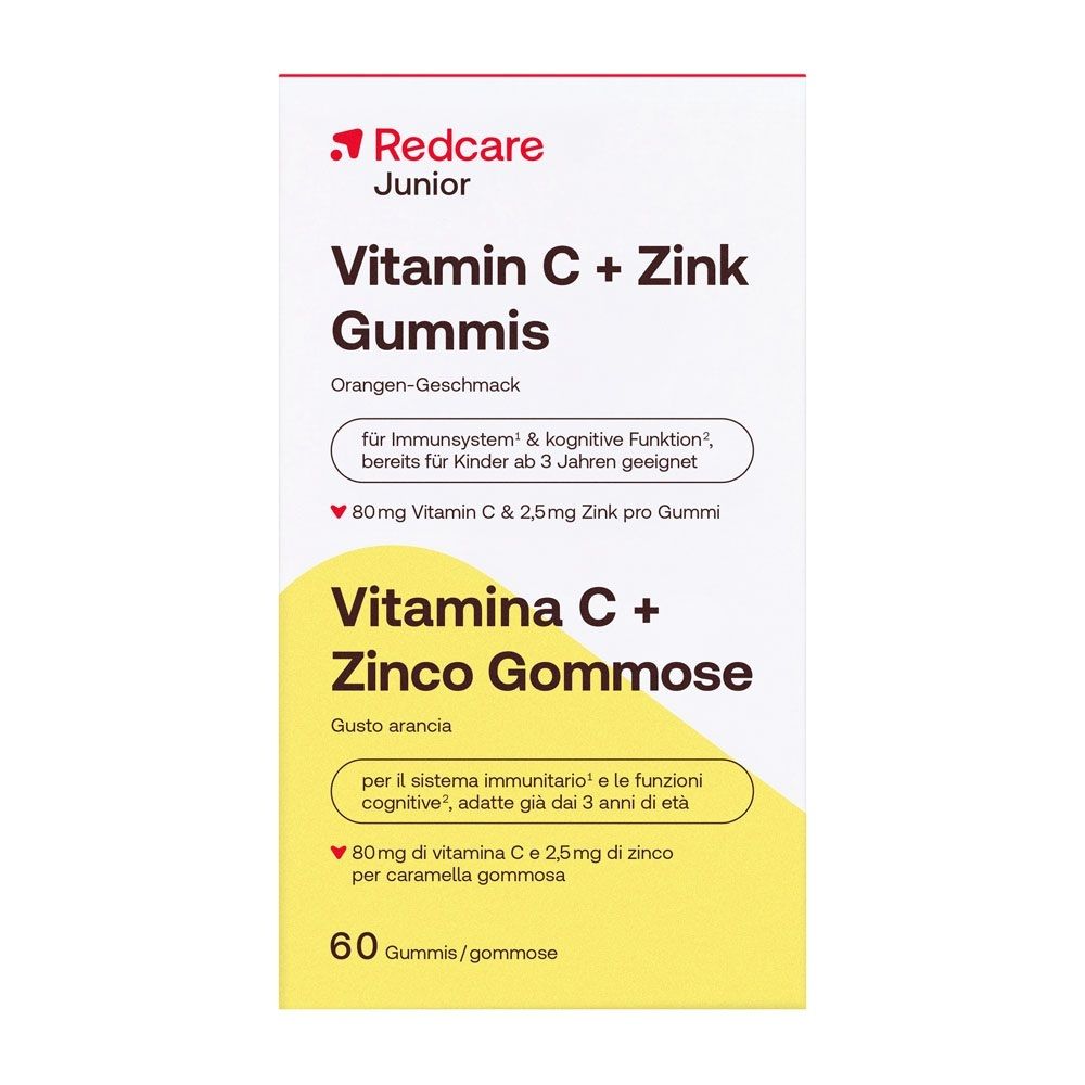 Emballage Redcare Junior Vitamine C + Zinc Gommes, 60 pièces, goût orange.