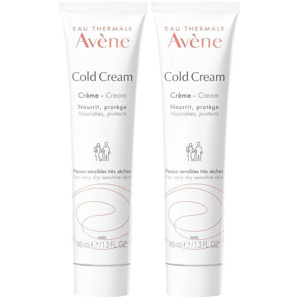 Twee tubes Avene Cold Cream. Tekst: Cold Cream, Crème, Nourrit, protège. Voor een zeer droge huid. 40ml.