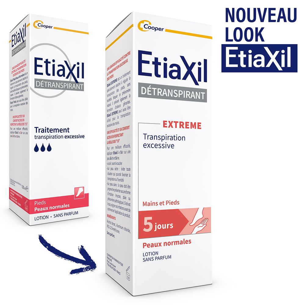 ETIAXIL - Déodorant Détranspirant - Traitement Transpiration Excessive -Pieds et Mains - EXTREME - Peaux Normales - 100 ml