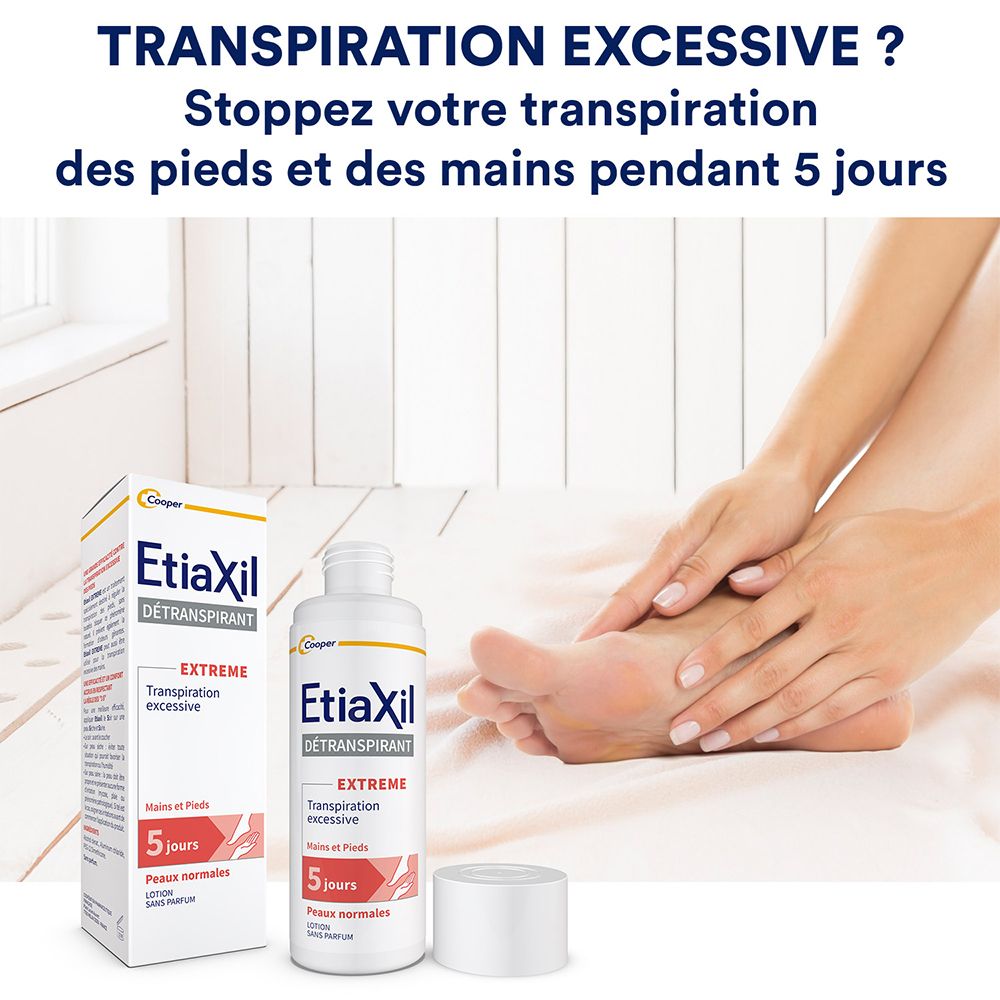 ETIAXIL - Déodorant Détranspirant - Traitement Transpiration Excessive -Pieds et Mains - EXTREME - Peaux Normales - 100 ml