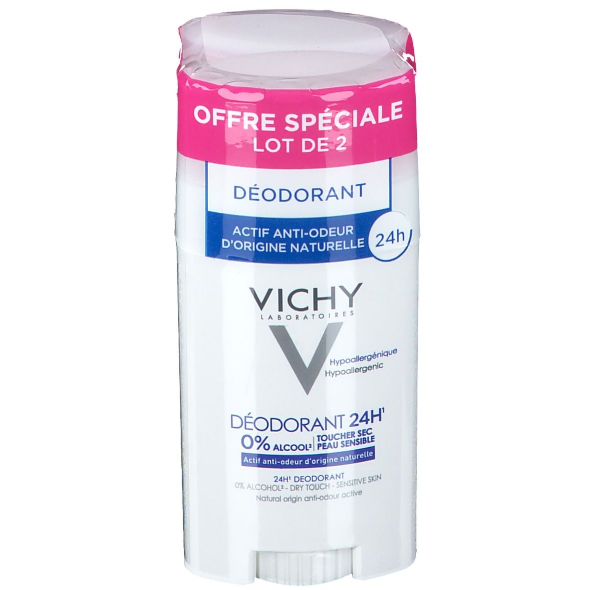 VICHY DÉODORANT 24 H STICK  - Stick déodorant, efficacité 24 heures.  - stick 40 ml x 2