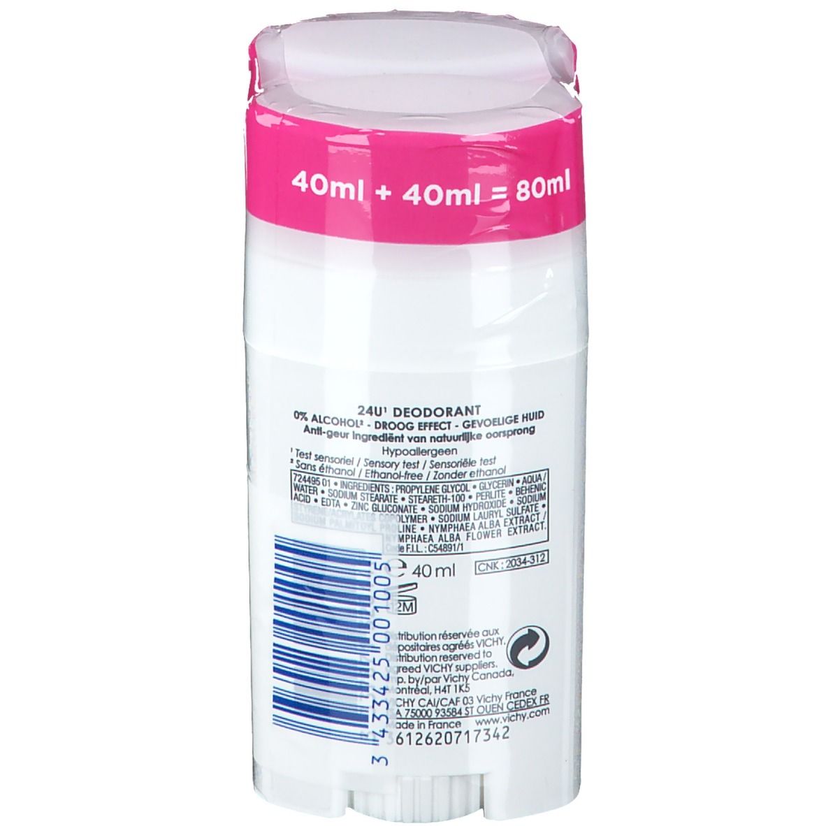 VICHY DÉODORANT 24 H STICK  - Stick déodorant, efficacité 24 heures.  - stick 40 ml x 2