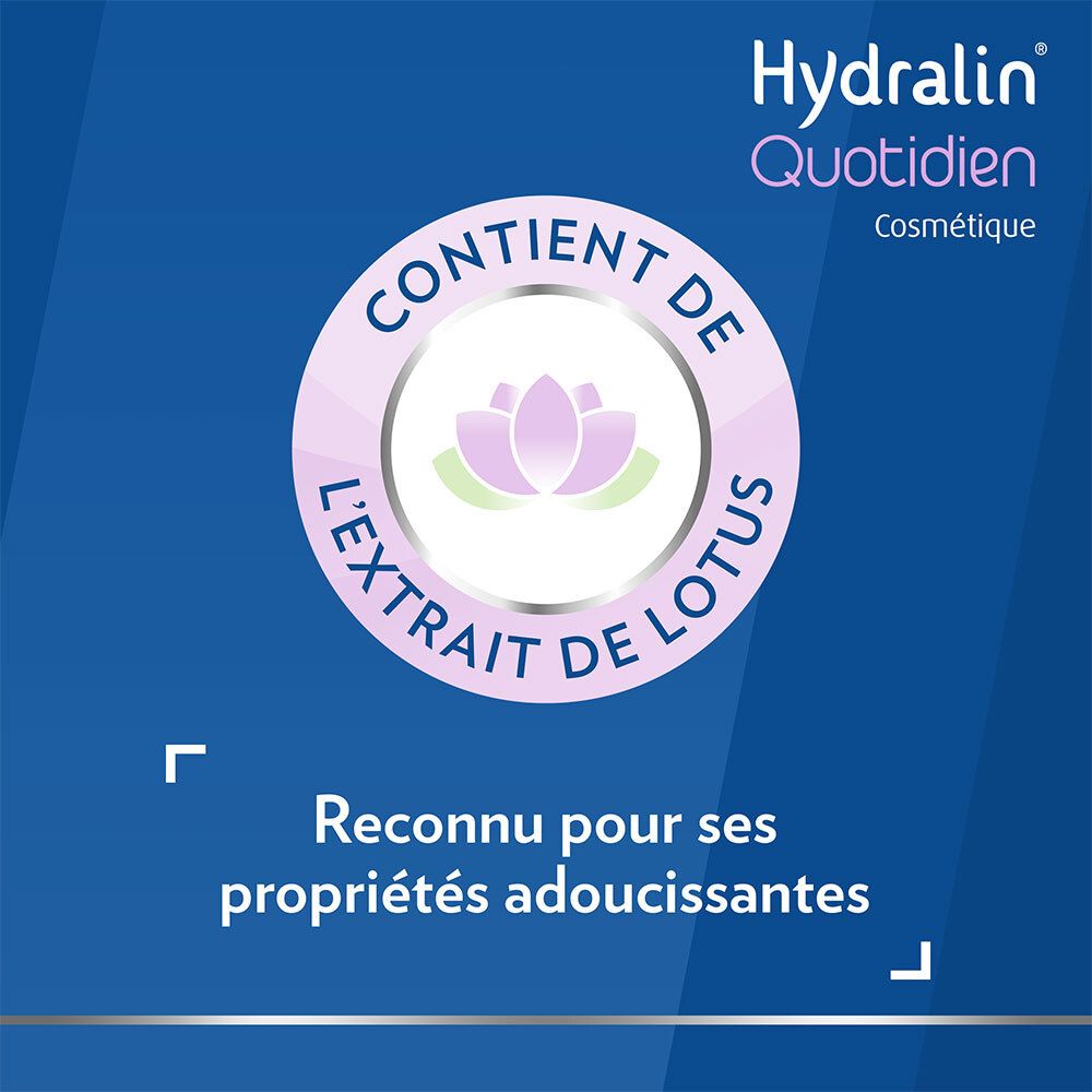 Tekst: Contient de l'extrait de lotus. Reconnue pour ses propriétés adoucissantes. Hydralin®.