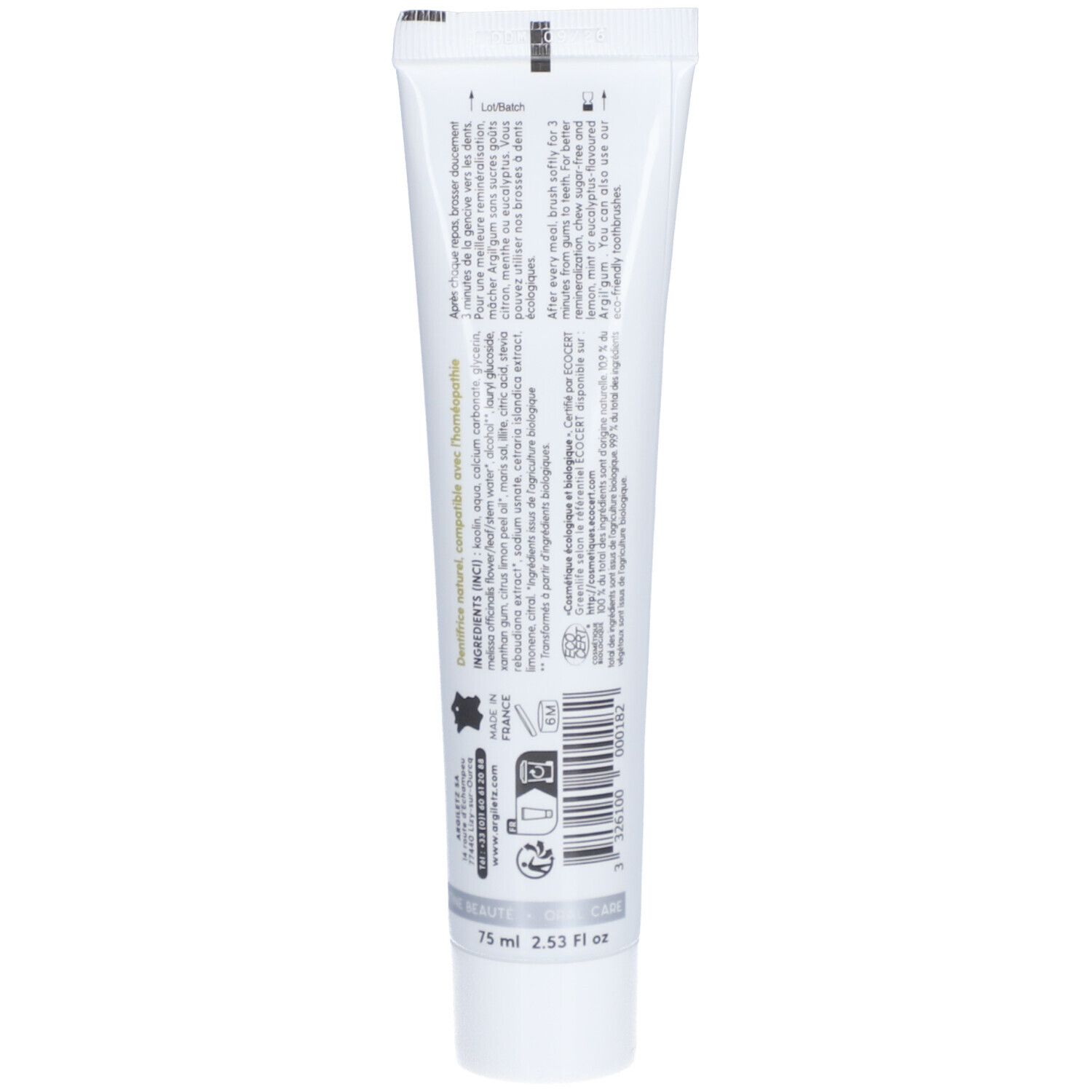Argiletz Dentifrice citron bio
