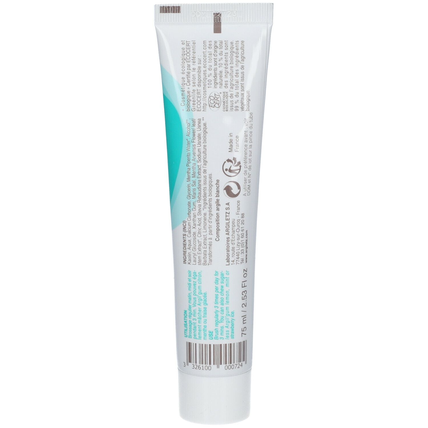 Argiletz Dentifrice menthé bio