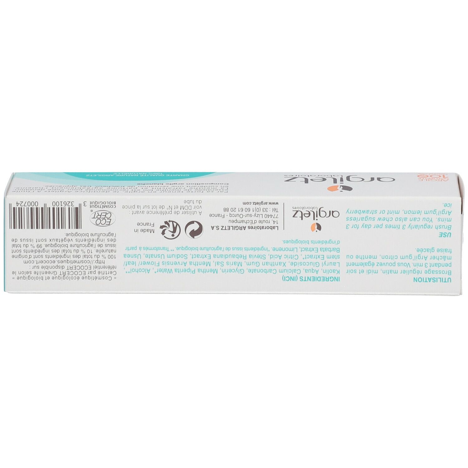 Argiletz Dentifrice menthé bio