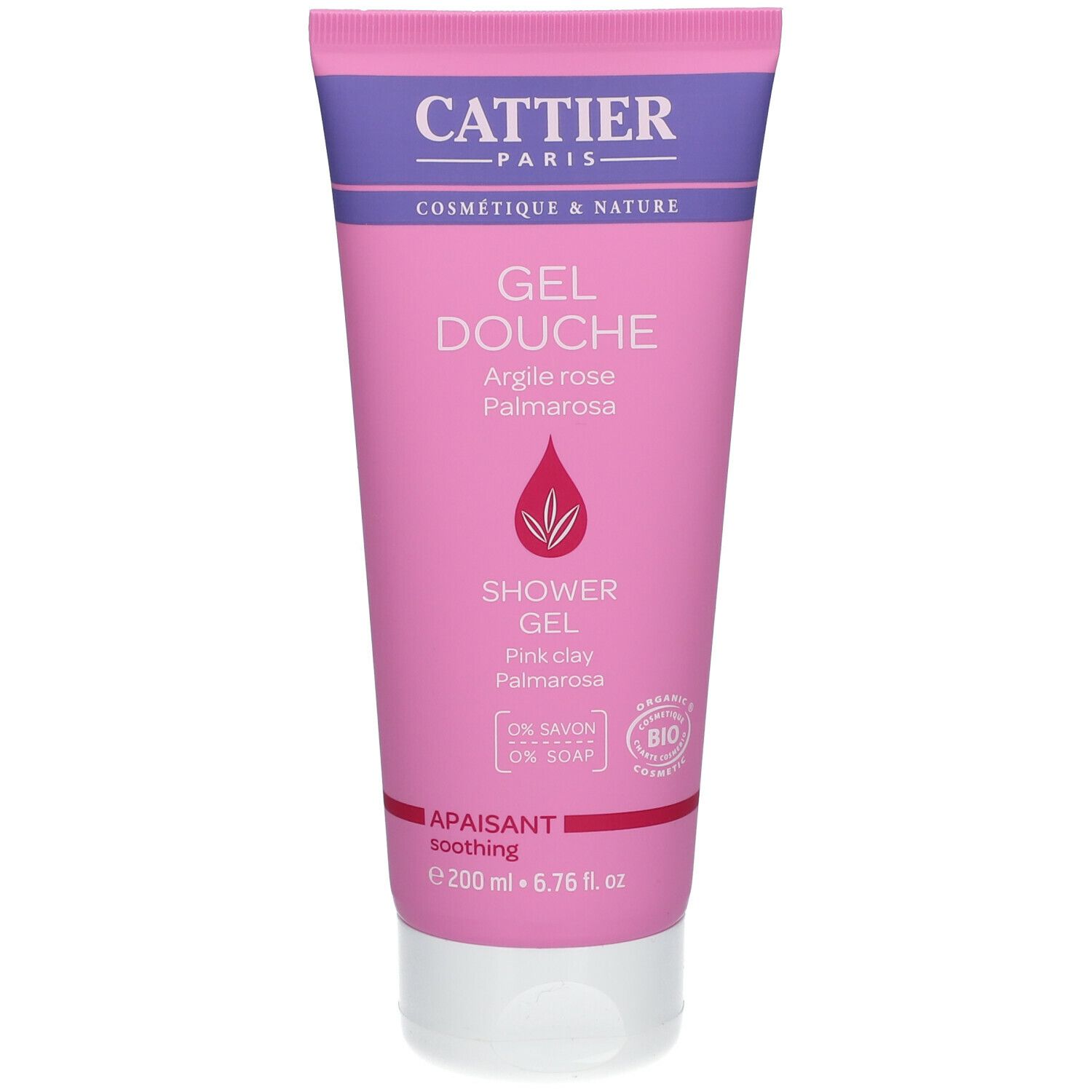 Cattier Gel Douche Apaisant Argile Rose & Palmarosa 200 Ml - Farmaline