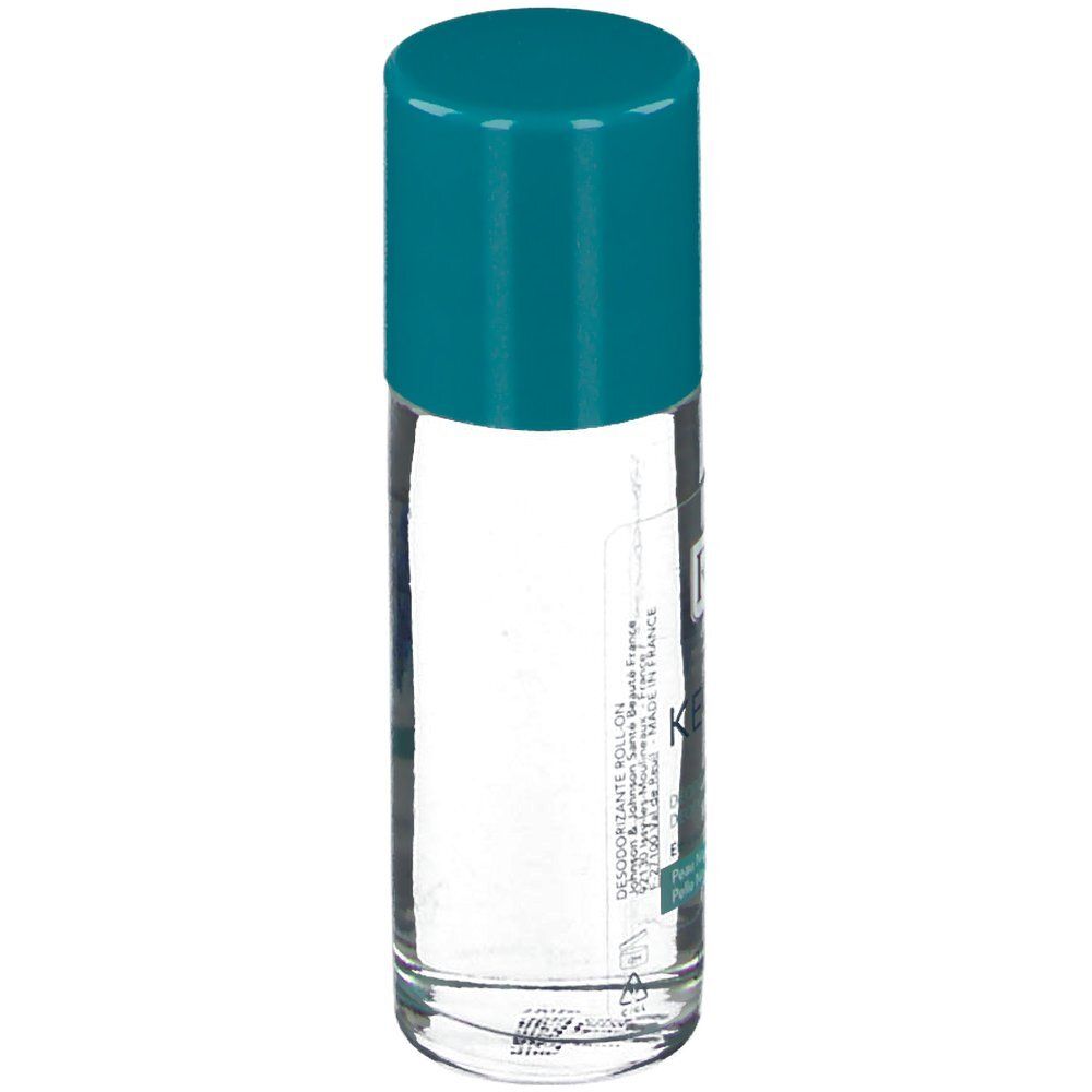 Keops roll-on deodorant met blauwe dop. Transparante fles.
