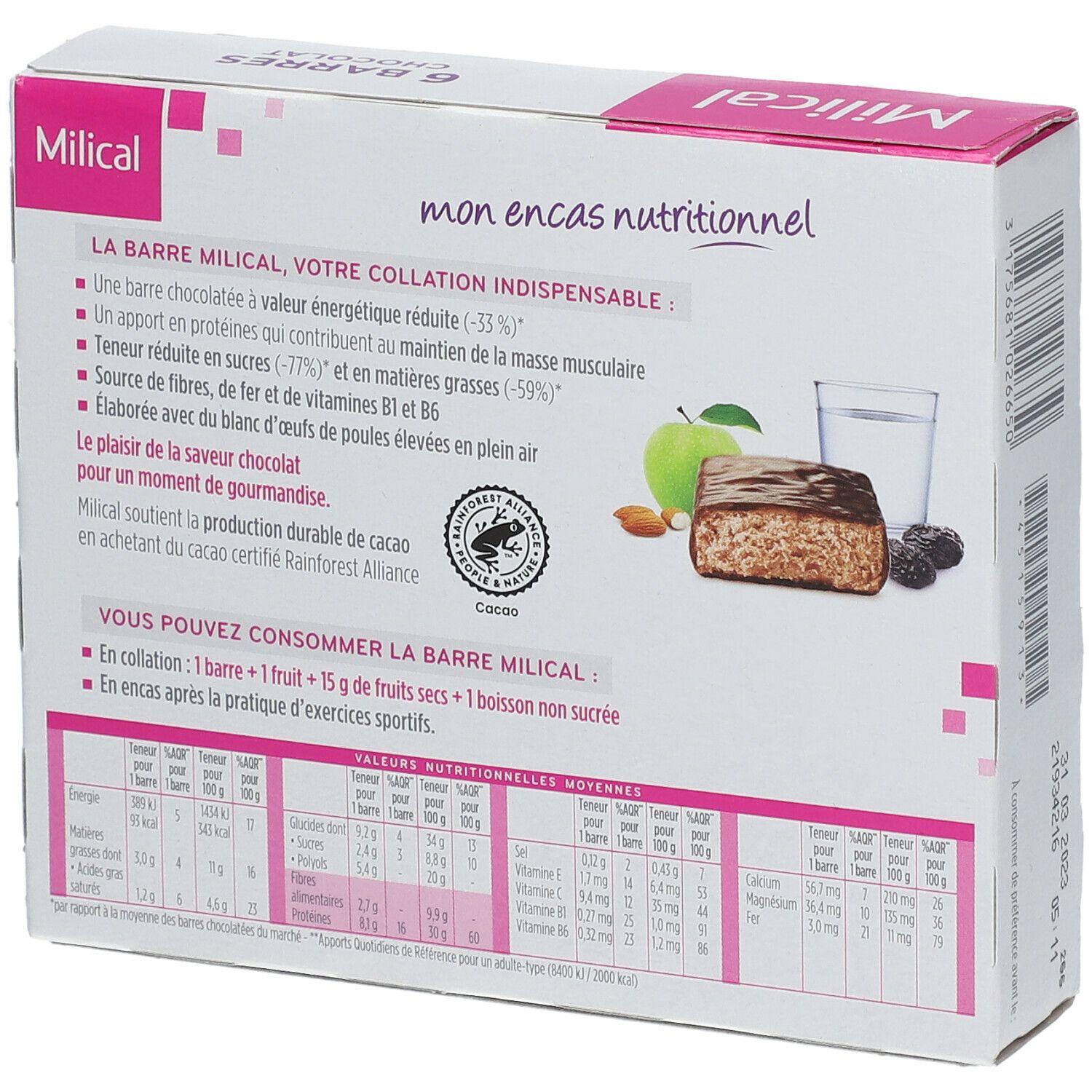 Milical Hyperproteiné barres chocolat