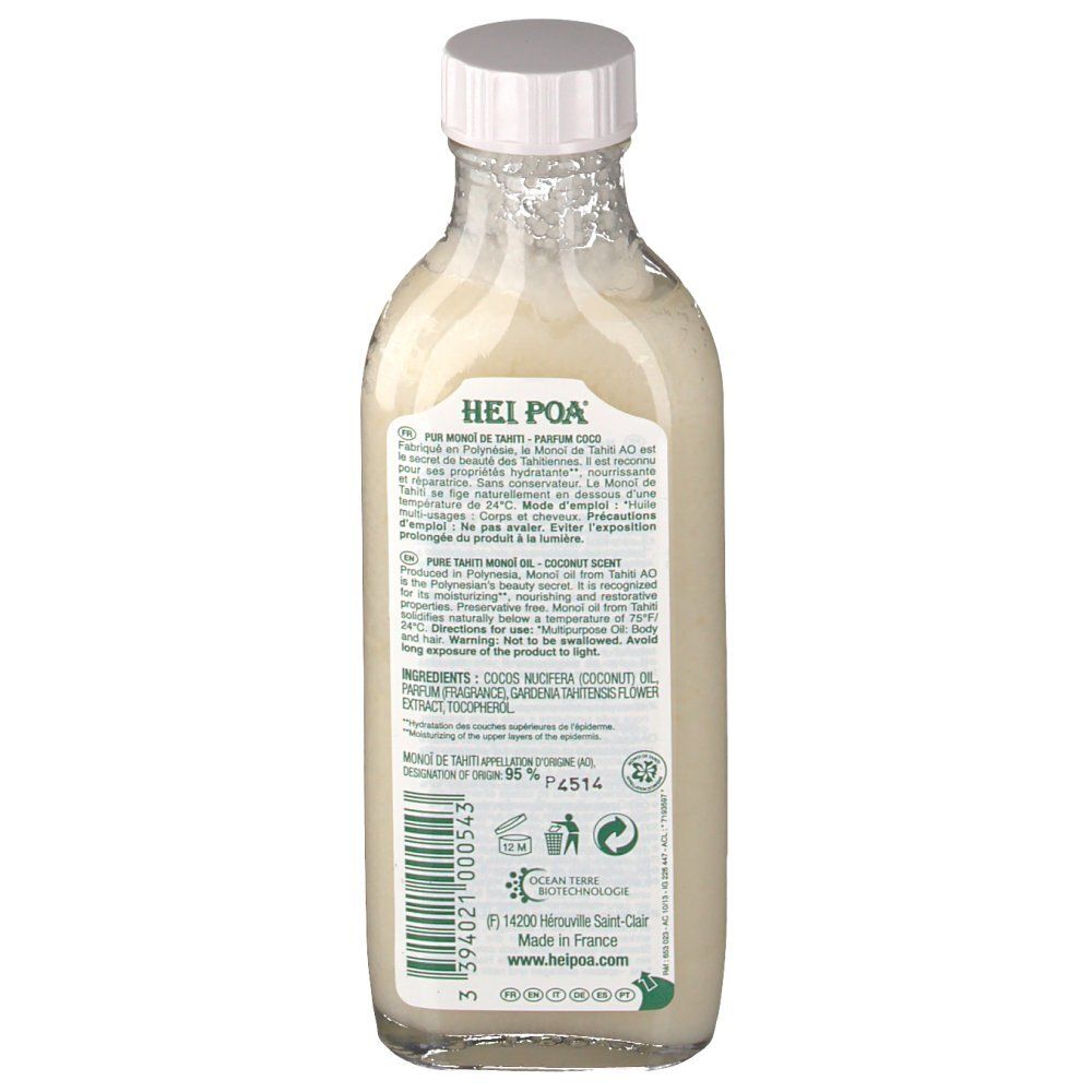 Dos d'une bouteille en verre. Texte et informations sur l'étiquette. Bouchon blanc.