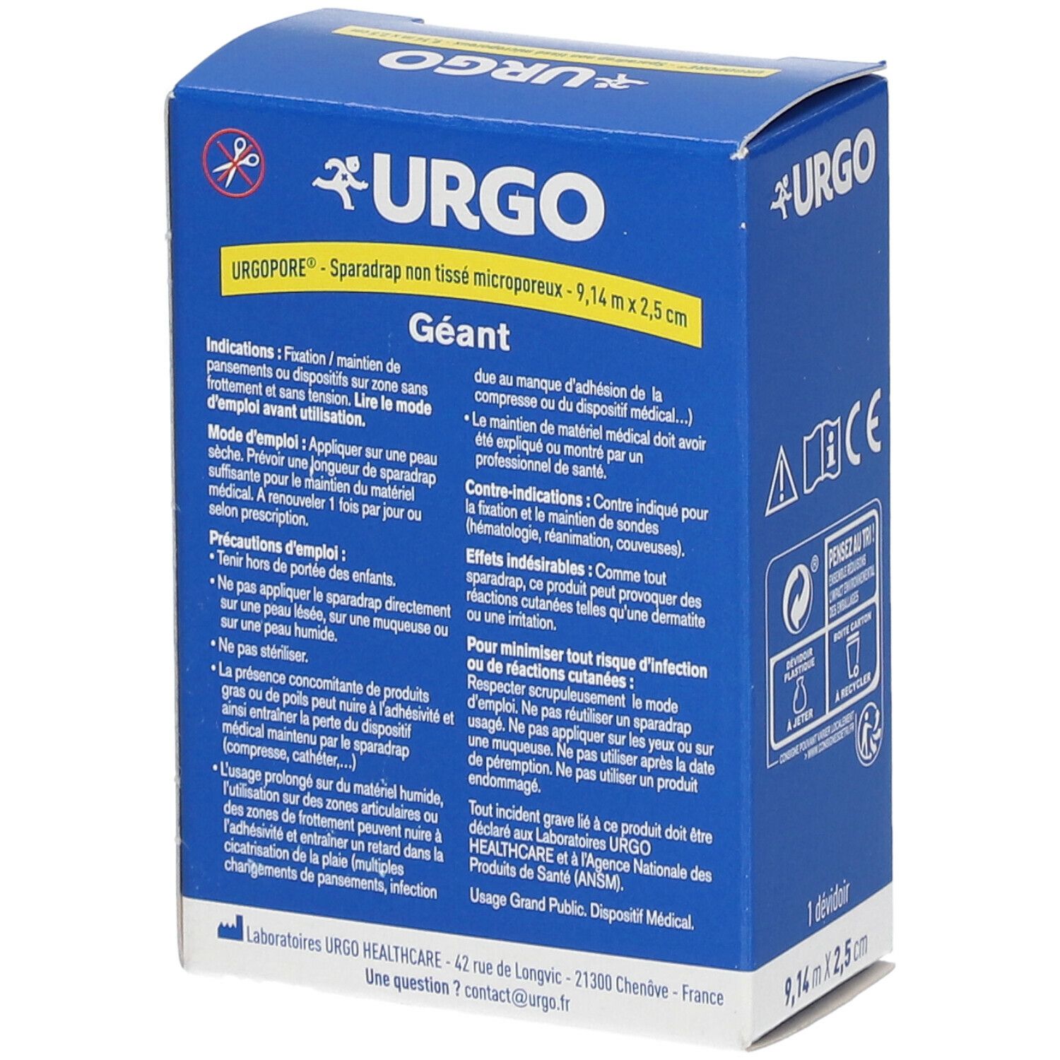 Urgopore, Sparadrap Non Tissé, Microporeux, Hypoallergénique, Géant, 9,14 M X 2,5 Cm, Dévi