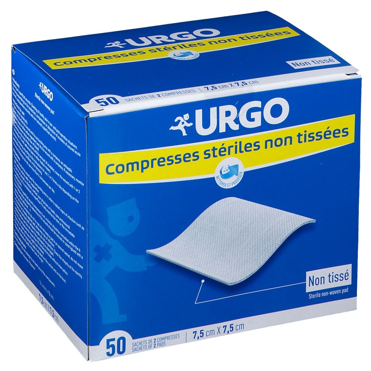 Urgo Compresse, Compresse En Non-tissé, Stérile, 7,5 Cm X 7,5 Cm, 50 Sachets (ref. 1584),